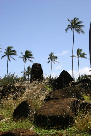 Hikina'akala Heiau. Remains of an ancient temple constructed from lava rocks. 