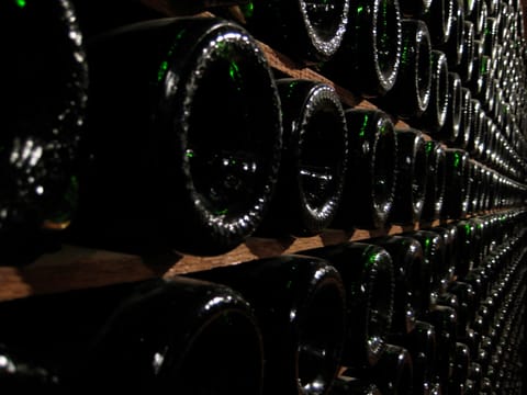 A wall of wine bottles. 